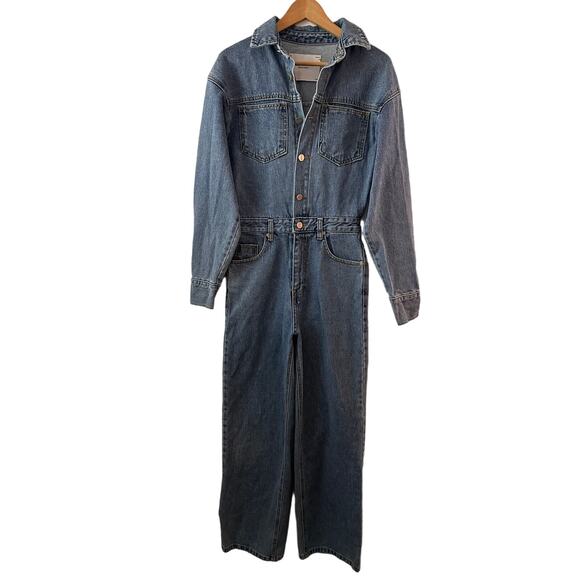 Simonett Denim Utility Jumpsuit Blue Jean Western Straight Leg Boiler Suit O/S - Picture 2 of 7